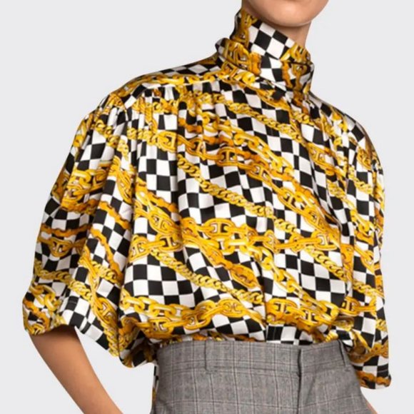 BALENCIAGA Gold Chains Printed Silk Blouse - Picture 2 of 13